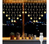 AdalyRoma Cortina de luces Navidad copo de nieve,usb 2X1m Cable Transparente 104led Luz Blanco Cálido Para Interior Y Exterior Cortinas Bodas Navidad Fiestas Y Jardines