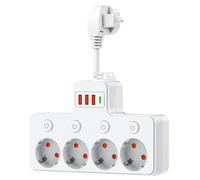 Adamyee Regleta de enchufes de Pared con 3 Puertos USB y 1 USB-C e Interruptor Individual de enchufes para Oficina, hogar, Viajes, Cocina, baño, Regleta con 4 enchufes