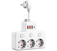 Adamyee Regleta de enchufes de Pared con 3 Puertos USB y 1 USB-C e Interruptor Individual de enchufes para Oficina, hogar, Viajes, Cocina, baño，Regleta con 3 enchufes