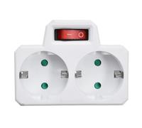 Adaptador 2 tomas Schuko con interruptor, adaptador 2 enchufes, ladron doble frontal con interruptor, enchufe multiple con 2 tomas, ladron de enchufes 2 x 16A, con proteccion para niños, max 3680W, co