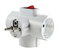 Adaptador 3 tomas schuko + interruptor luminoso
