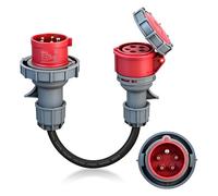 Adaptador CEE 32A a 16A, IP67 Impermeable y a Prueba de Polvo, Enchufe con Tapa Protectora, Cable de 5×2,5 mm², Adaptador CEE 32A para Accesorios de Vehículos Eléctricos, Talleres, Obras e Industria