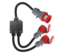 Adaptador CEE de alta tensión de 32 A a 16 A, 2 enchufes CEE de 230 V, 16 A y 5 polos, cable alargador IP44-68, distribuidor alta tensión para camping, exteriores, industria, obras y talleres - 1,5 m