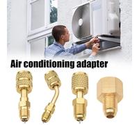 Adaptador de aire acondicionado de R22 a R410A, 5/16" SAE a 1/4" SAE, conector de carga de refrigerante de latón para AC, herramienta de conversión de manguera de manómetro Marrón