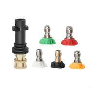 Adaptador de alta presión de 1/4" con 5 boquillas de latón para Kärcher K2 K3 K4 K5 K6 resistente hasta 3000 PSI, ideal para limpieza de vehículos y lugares de difícil acceso