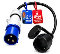 Adaptador de cable CEE Electraline con conector de toma de tierra IP44, resistente al agua salpicada | H07RN-F 3G2,5 / 16A para camping, caravana y autocaravana, etc