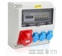 Adaptador de corriente múltiple para pared, con protección IP44, diseñado para montaje en pared. Enchufe de pared para uso en construcción. Interruptor automático de 1x32A, 3x230V, con contador de ene