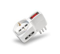 Adaptador de Enchufe de 2 Tomas Laterales 10/16 A, bipaso uno Frontal 10/16 A, bipaso Shuko Interruptor y Enchufe 10 A