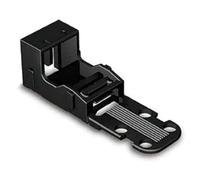 Adaptador de montaje para terminales de 2 conductores serie 221 - 4 mm² con pie de bloqueo para montaje en posición horizontal. Color negro.