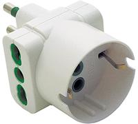 Adaptador de triple toma: 2 x 2P + T 16A dos polos, 1 x 2P + T Schuko; clavija: 2P + T 16A
