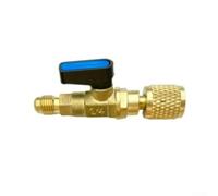Adaptador de válvula de bola de latón SAE de 1/4 para sistemas de refrigeración CA, conector de rosca macho hembra para carga de prueba de presión de vacío R134A R32 (azul)
