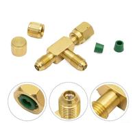 Adaptador en T de latón macizo de 1/4 pulgadas SAE Flare para juego de manómetros de bomba de vacío, conector de 3 vías con válvula de carrete para herramientas de reparación HVAC