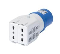 Adaptador Industrial A Civil IP44 Enchufe 2P+T 16A 230V 2 Tomas 2P+T Bivalente