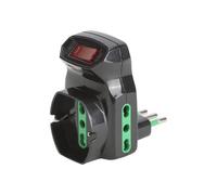 Adaptador múltiple con Interruptor, 3 Tomas (2 bipaso 16 A + 1 Schuko), protección contra sobrecarga, Negro