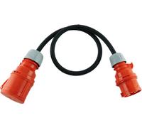 Adaptador NWP CEE de 16A a 400V (enchufe) a 32A a 400V (conector), para corriente alta. Cable de conexión de 1 metro. Protección IP44. Cable de goma de 5x2,5mm²