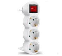 Adaptador Plano 3 en 1 con Interruptor, Triple Enchufe Schuko de Alta Potencia hasta 3680W 16A 250V, Diseño Compacto y Seguro, Ideal para Hogar y Oficina, Disponible en Blanco y Negro