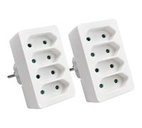 Adaptador Plano 4 en 1 con 4 Enchufes Schuko, Pack de 2 Adaptadores Múltiples con 4 Tomas, Potencia Máx. 2300W 10A 250V, Diseño Compacto y Seguro en Color Blanco, Ideal para Hogar, Oficina y Viajes