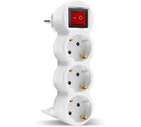 Adaptador Plano con Interruptor y Tres Enchufes Schuko, hasta Carge 3680W, 16A, 250V, Blanco Extrastar