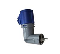 Adaptador Schuko a Cetac 2P+T IP44, resistente al agua, ideal para conexiones eléctricas en exteriores y uso industrial.
