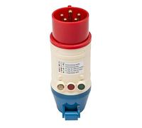 Adaptador Testboy TV 416 CEE con indicador de dirección de campo giratorio (carcasa de PE a prueba de roturas, indicador de dirección de campo giratorio), rojo/blanco/azul
