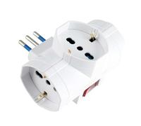 Adaptador triple toma 10 A/16 A máx. 1500 W con interruptor rojo y enchufe italiano tipo L, 3 tomas universales compatibles con Schuko | Enchufe múltiple seguro para casa y oficina, color blanco