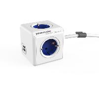 ADAPTADOR Y ENCHUFE MULTIPLE AZUL 4 TOMAS + 2 USB ALARGO 1,5M