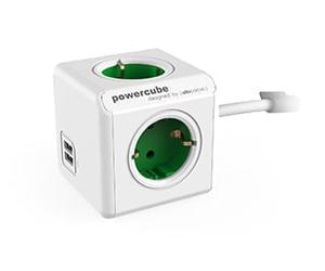 ADAPTADOR Y ENCHUFE MULTIPLE VERDE 4 TOMAS + 2 USB ALARGO 1,5M