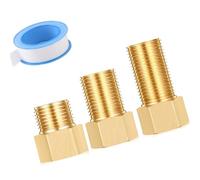 Adaptadores de extensión de tubería de latón para conexiones | Diseño con rosca macho a, agarre con llave de lado, 3 accesorios con cinta selladora incluida