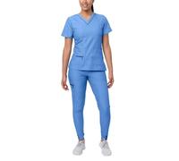 Adar Pro Conjunto médico Flawless Plus para mujer - Top con cuello en V elevado y pantalón médico - P9600 - Heather French Blue - L