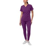 Adar Pro Conjunto médico Flawless Plus para mujer - Top con cuello en V elevado y pantalón médico - P9600 - Eggplant - L