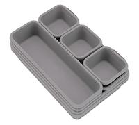 Addis 8 bandejas de almacenamiento de plástico para cajones entrelazados, para cocina, oficina, escritorio, maquillaje, ropa, joyería, manualidades, baño, organización, color gris