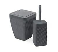 Addis Juego de baño Cuadrado de ratán sintético Que Incluye Cubo oscilante y Cepillo de Inodoro, Lino Calico - Plástico de Piel sintética, Color carbón