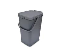 Addis Kitchen Recycling & General Storage Bin 18 litros apilable organizador de residuos de alimentos con tapa de cierre de clip y asa de transporte, color plateado metálico