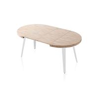 Adec Group Berg, Mesa de Comedor Redonda Extensible, Mesa 2 Tramos, Acabado en Roble y Blanco, Medidas: 120-160-200 cm (Largo) x 120 cm (Ancho) x 76 cm (Alto)