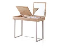 Adec Group duehome | Pretty, Mesa de Estudio/Tocador con Espejo, Mesa para Dormitorio, Acabado en Roble y Blanco, Medidas: 100 cm (Largo) x 50 cm (Ancho) x 76 cm (Alto)