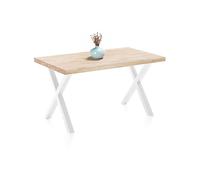 Adec Group X-Loft, Mesa de Comedor, Mesa de Salon, Acabado en Roble Salvaje y Patas Metalicas Blanco, Medidas: 140 cm (Largo) x 80 cm (Ancho) x 76 cm (Alto)