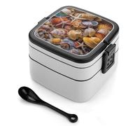 ADFGYERH Sea Shell Treasures - Lonchera de doble capa, caja bento con partición y cuchara, portátil, caja de aperitivos para cenar, trabajo, viajes, picnic, adecuada tanto para hombres como para