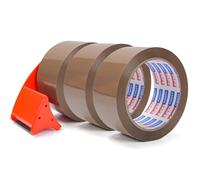 ADHES 3 Rollos Cinta De Embalar Marrón Con Dispensador, 48 MM X 50 M, Cinta