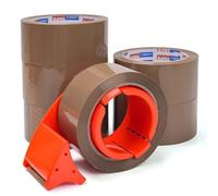ADHES 6 Rollos Cinta De Embalar Marrón Con Dispensador, 48 MM X 50 M, Cinta