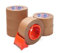 ADHES Cinta de papel kraft con cortador, biodegradable, 50 mm x 50 m, 6 rollos. Cinta de embalaje ecológica de papel kraft, cajas de cartón para transporte y traslado, para uso en embalaje.