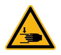 Adhesivo de Advertencia de Peligro Advertencia NF ISO 7010 - Adhesivo de Señalización Triangular Laminado Resistente al Agua y a los Rayos UV - Aplastamiento de Manos - 5x5 cm