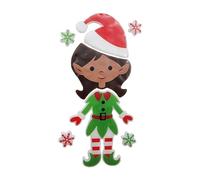 Adhesivo de gel para ventana de elfo navideño, 23,5 x 9,5 cm, elfo con 4 calcomanías de copo de nieve, decoración de ventana navideña
