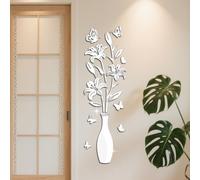 Adhesivo de pared con espejo y diseño de jarrones de lirios, set de 150x46 cm, color plateado
