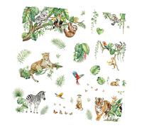 Adhesivo de pared de PVC con diseño de animales de la selva, 35,4 x 15,7 | Decoración resistente al agua para dormitorio, guardería, sala de juegos, esquina de lectura, decoración de guardería