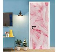 Adhesivo Mural Puerta 3D Pluma Abstracta Rosa 85 X 215 Cm - Etiqueta Autoadhesiva De La Pared De La Puerta Papel Tapiz Diy Decoración Del Hogar - Sala De Estar Dormitorio Cocina Habitación De Los Niñ