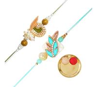 Aditri Creation Plato de latón Thali con pulsera Bhai Bhabhi Rakhi Rakhi, juego de 2 Rakhi Brass Puja Thali con tarjeta Rakhee para hermano y hermana, juego de regalo Puja Rituales (tamaño del plato