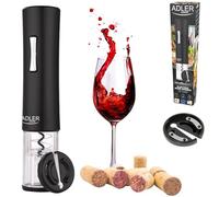 Adler AD4490 Sacacorchos Eléctrico Profesional, Abridor de Botellas con Cortador de Cápsulas, Abridor de vino Automático, sin Cable, Iluminación LED, Negro