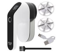 Adler Europe Quitapelusas eléctrico con 3 Niveles de Potencia, Recargable por USB, con 6 Cuchillas para Ropa, Mantas y sofás, Pantalla LCD AD9618