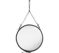 Adnet Espejo de Pared Circular Cuero Negro Ø58 cm