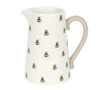 Adorable jarra de cerámica blanca de abeja con mango de contraste, 21,7 cm x 18,2 cm (1 unidad), perfecta para decoración del hogar, regalo único para el día de la madre
